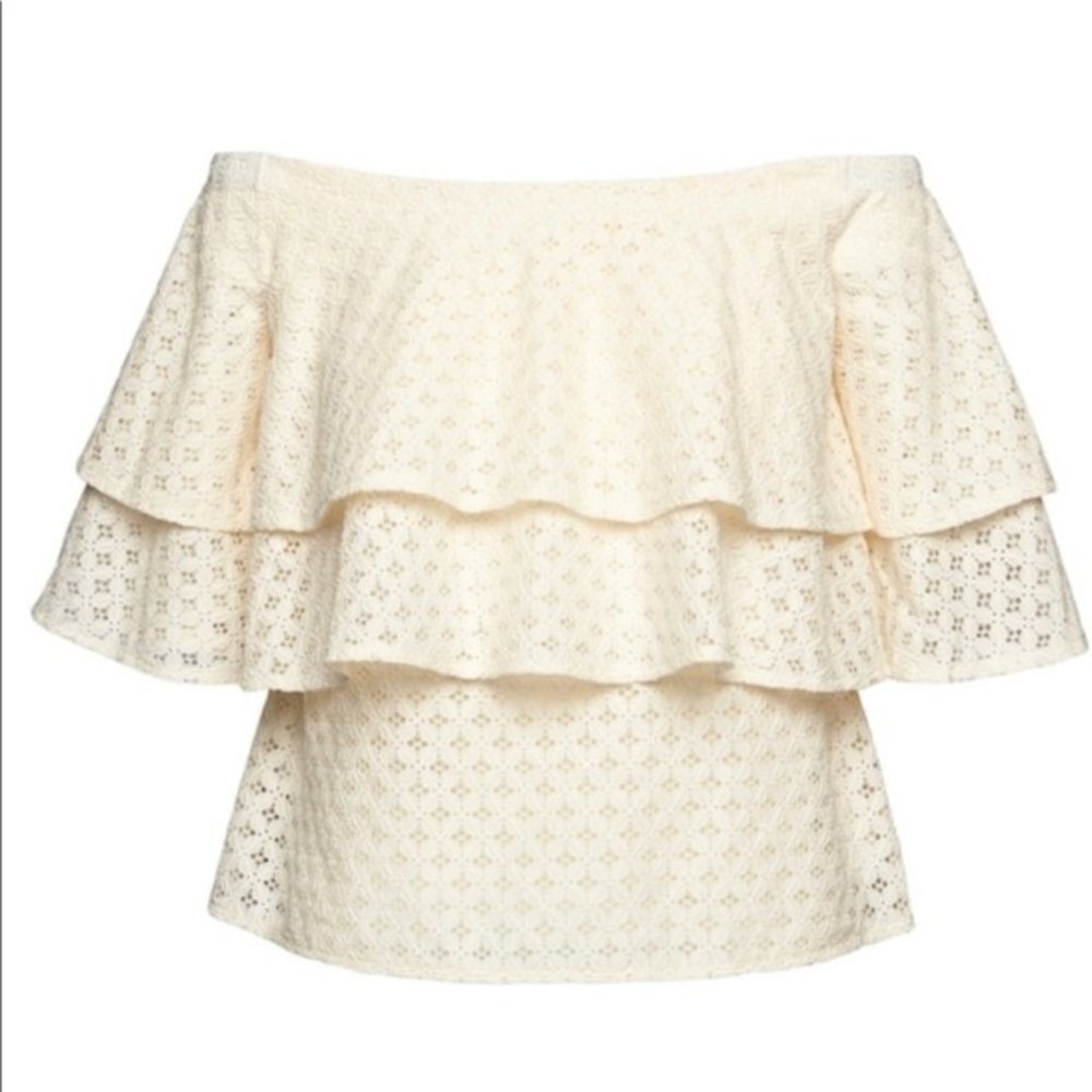 Banana Republic Off‎ The Shoulder Eyelet Ruffle Top Small Summer